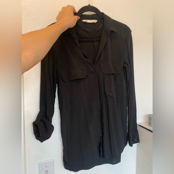 Zara 100% viscose Black Button up. Size XS - Picture 5 of 7